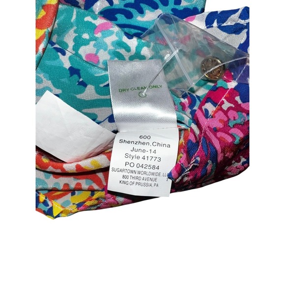 Lilly Pulitzer 100% Silk Multicolor Leaf Print Tunic Top   dopamine Sz xs - Picture 3 of 6